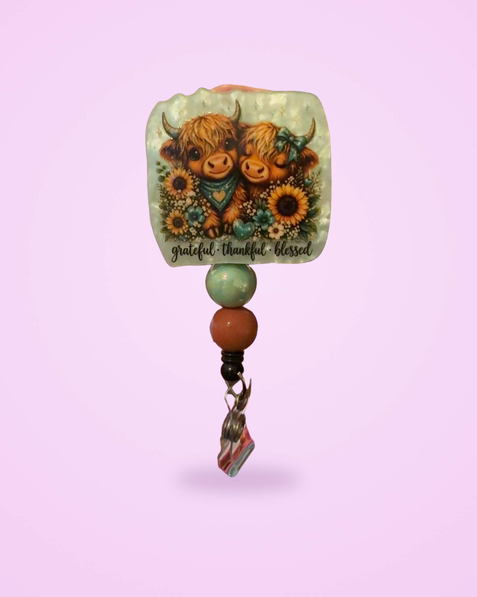 Highland cow, handmade badge reel by MT Girl Graphics