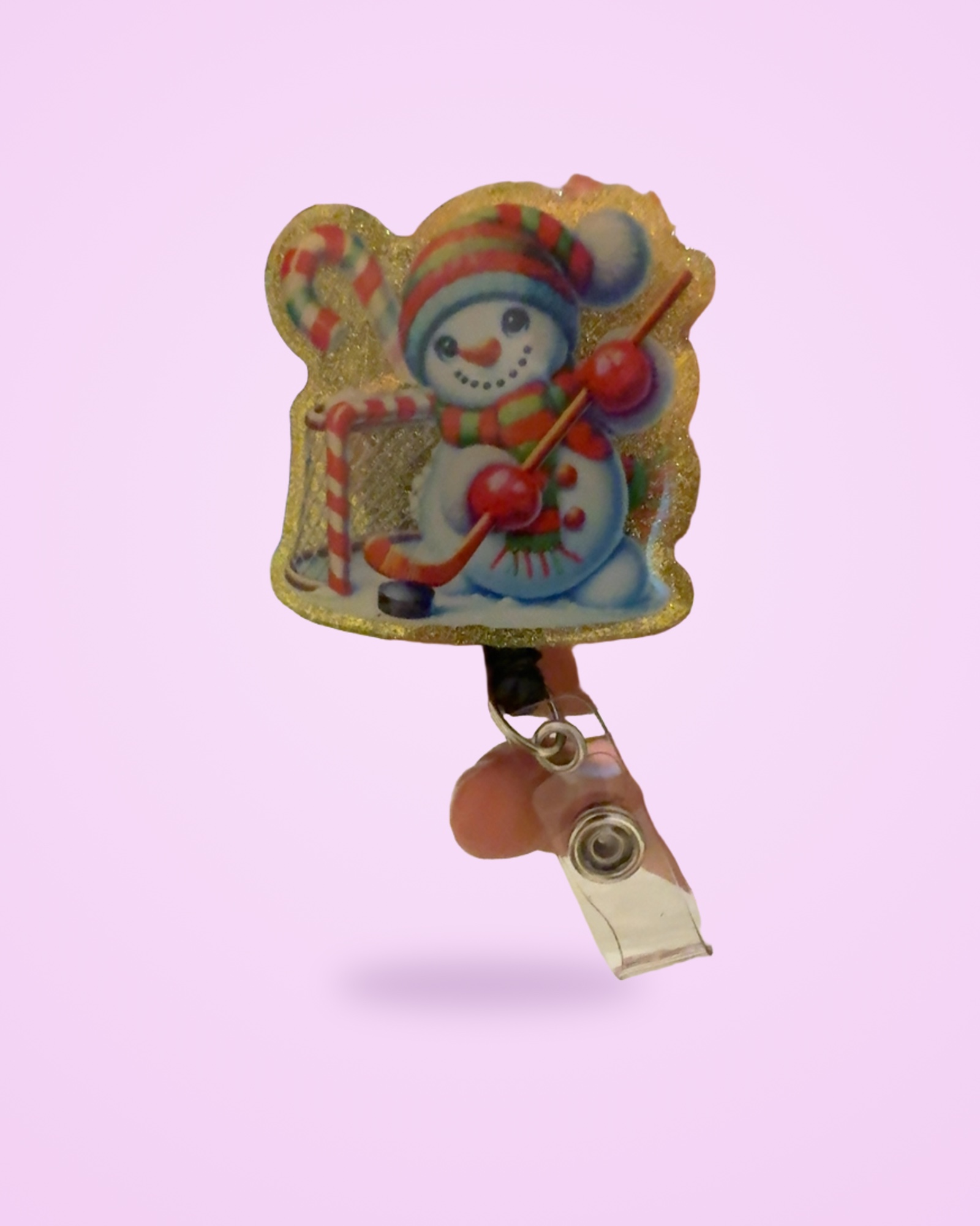 Snowman, handmade badge reel by MT Girl Graphics