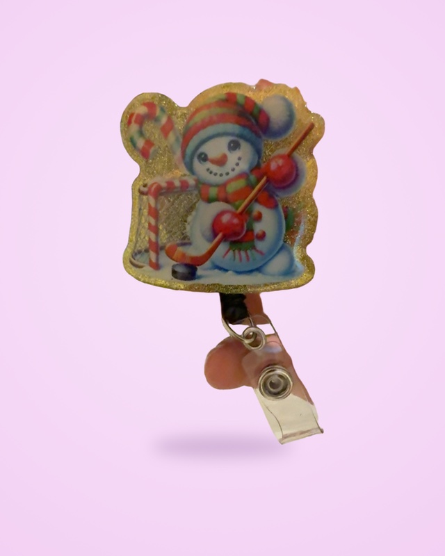 Snowman, handmade badge reel by MT Girl Graphics